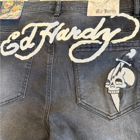 Ed Hardy Black Embroidered Skinny Tapered Jeans 34x30 NWT - Picture 13 of 16